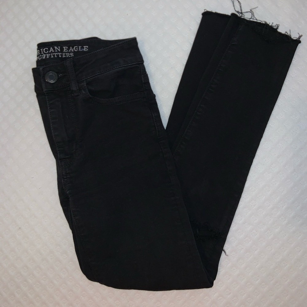 Black distressed cut off jeans